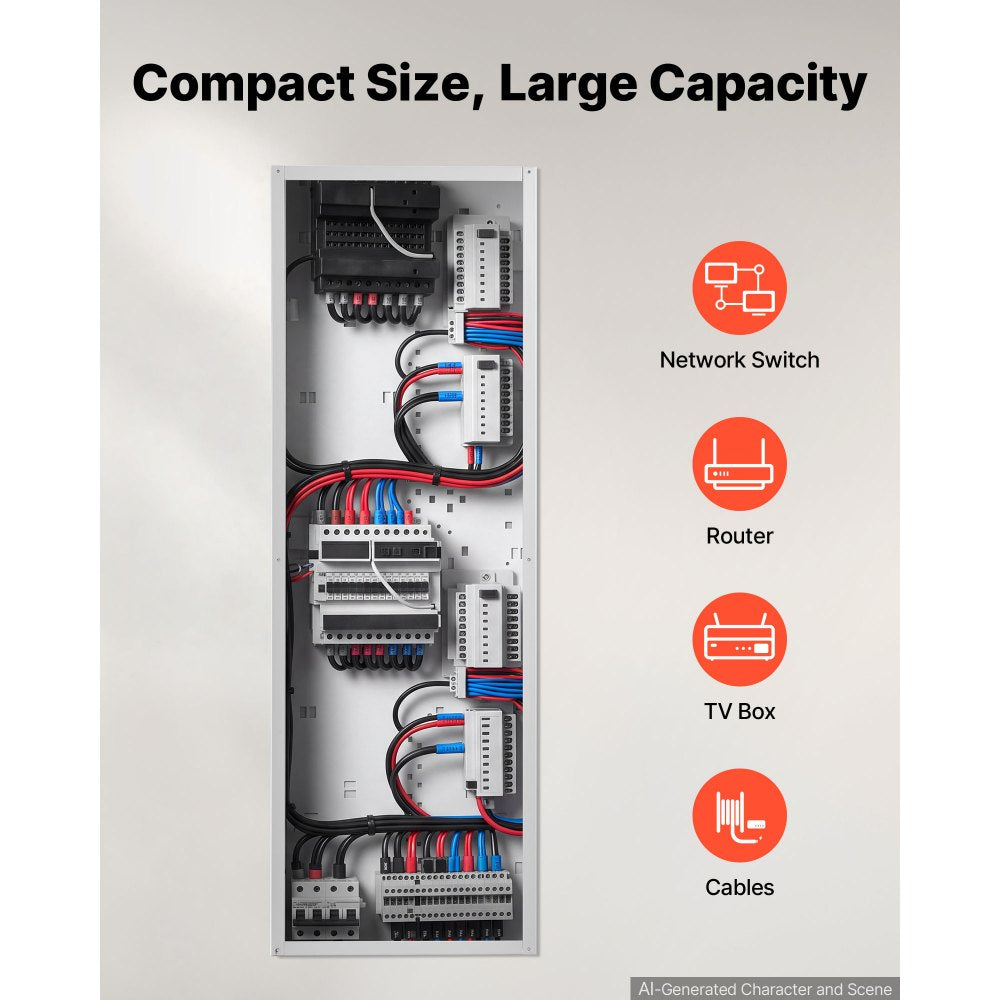 VEVOR Structured Media Enclosure 42-Inch In-Wall Box with Screw-On Cover, Cable Management Network Box, Cold-Rolled Steel, Recessed Electrical Wiring Cabinet, with Knockouts, Flush or Surface Mount