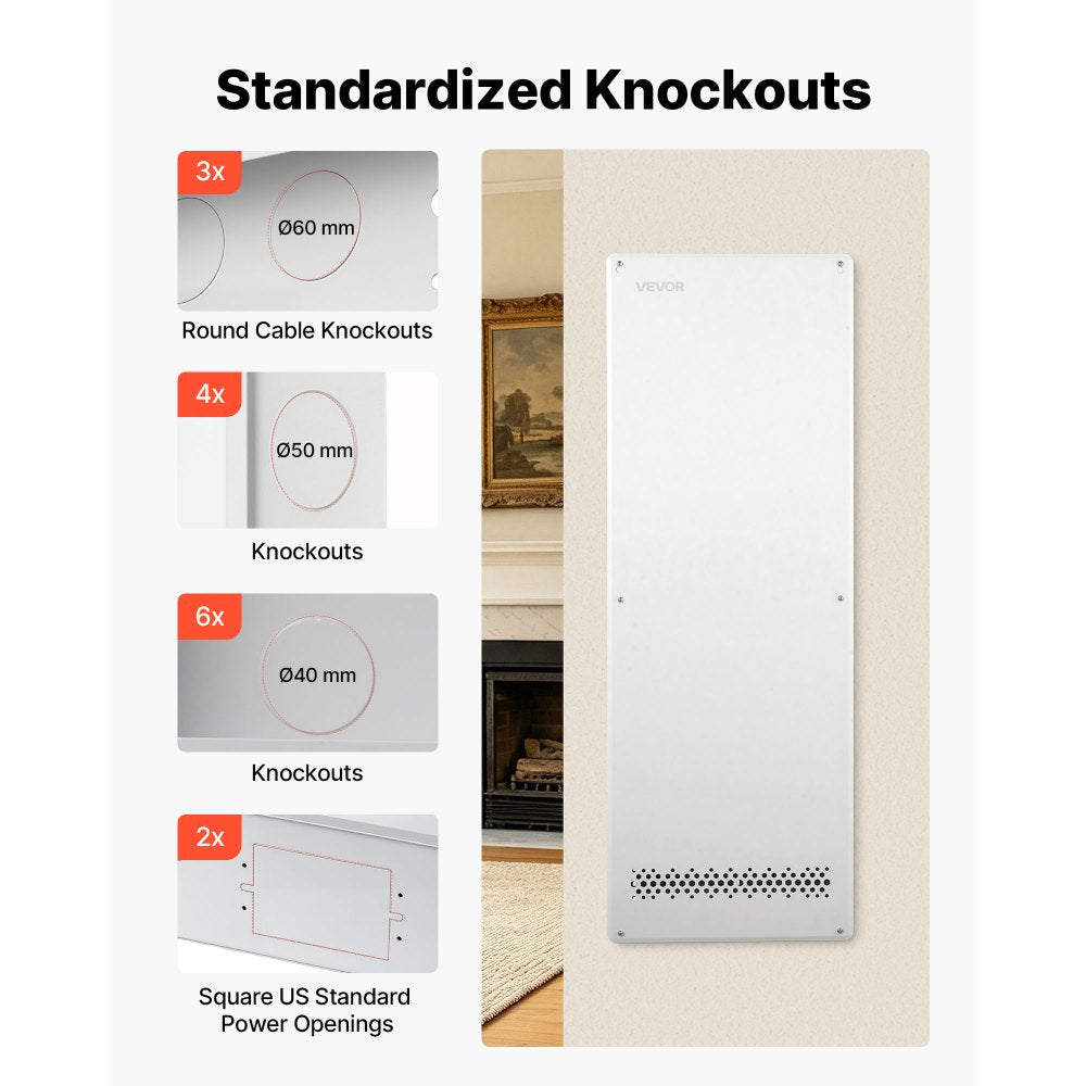 VEVOR Structured Media Enclosure 42-Inch In-Wall Box with Screw-On Cover, Cable Management Network Box, Cold-Rolled Steel, Recessed Electrical Wiring Cabinet, with Knockouts, Flush or Surface Mount