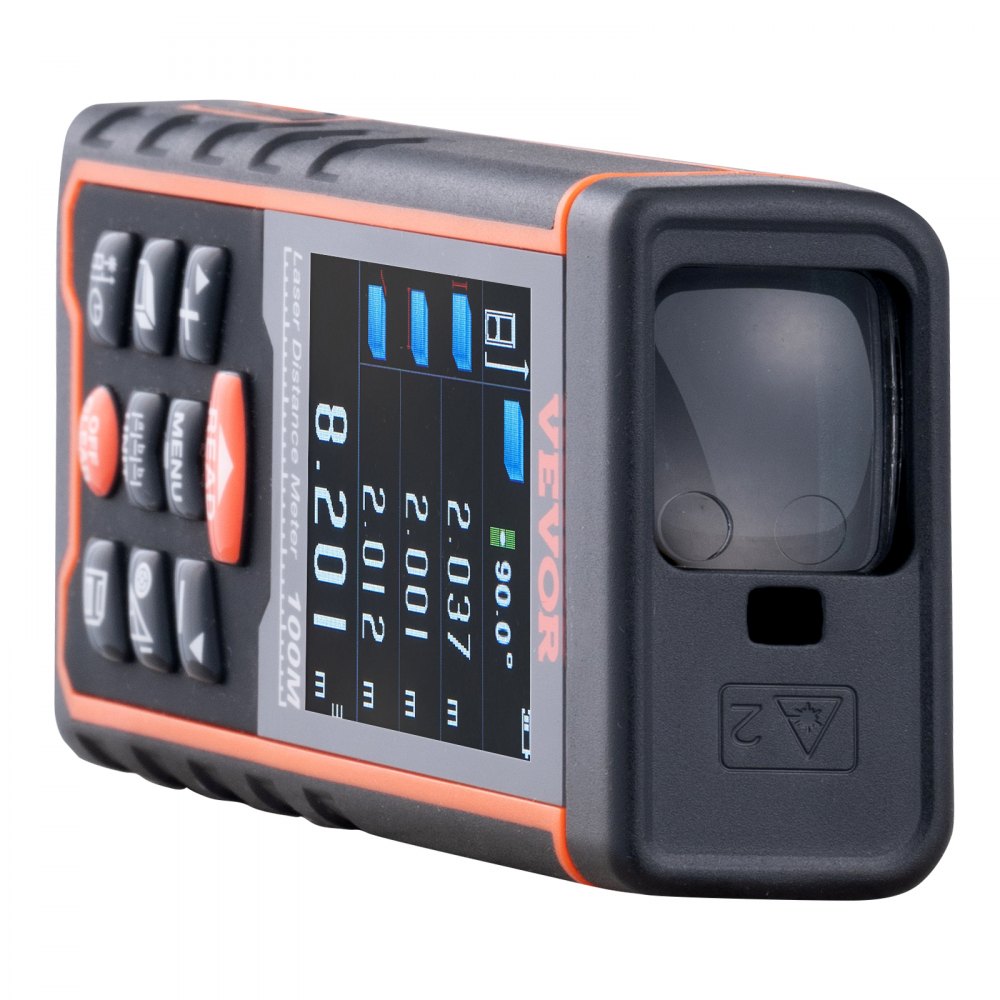 VEVOR Laser Measure, 328 ft, ±1/16'' Accuracy Laser Distance Measure with 100-Group Storage, ft/m/in/ft+in, 2.4'' Colorlit LCD Screen Laser Meter, Pythagorean Mode, Measure Distance, Area and Volume