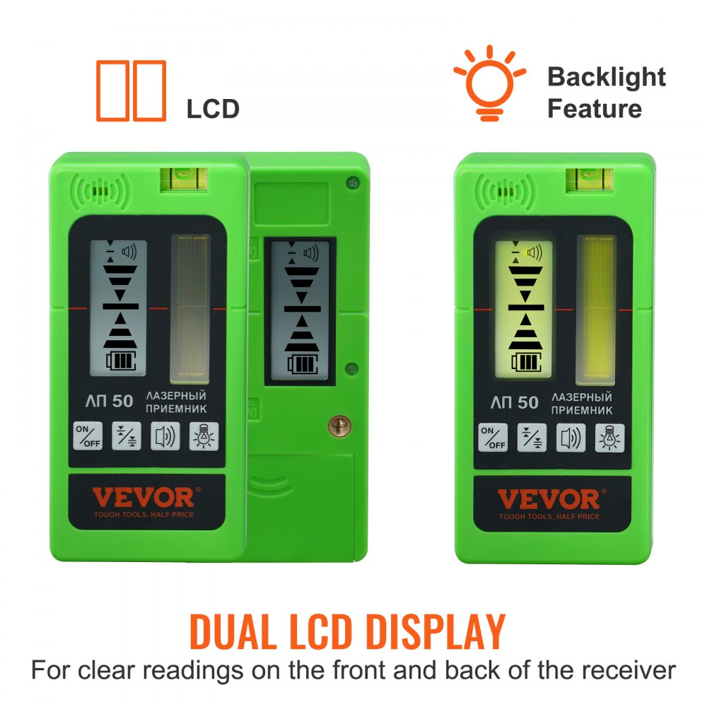 VEVOR Laser Receiver, 197 ft Working Range, Green Laser and Red Beam Detector for Pulsing Line Lasers, Customizable Speaker & Dual LCD Display & Built-In Bubble Level with Clamp for Laser Level Ebay美