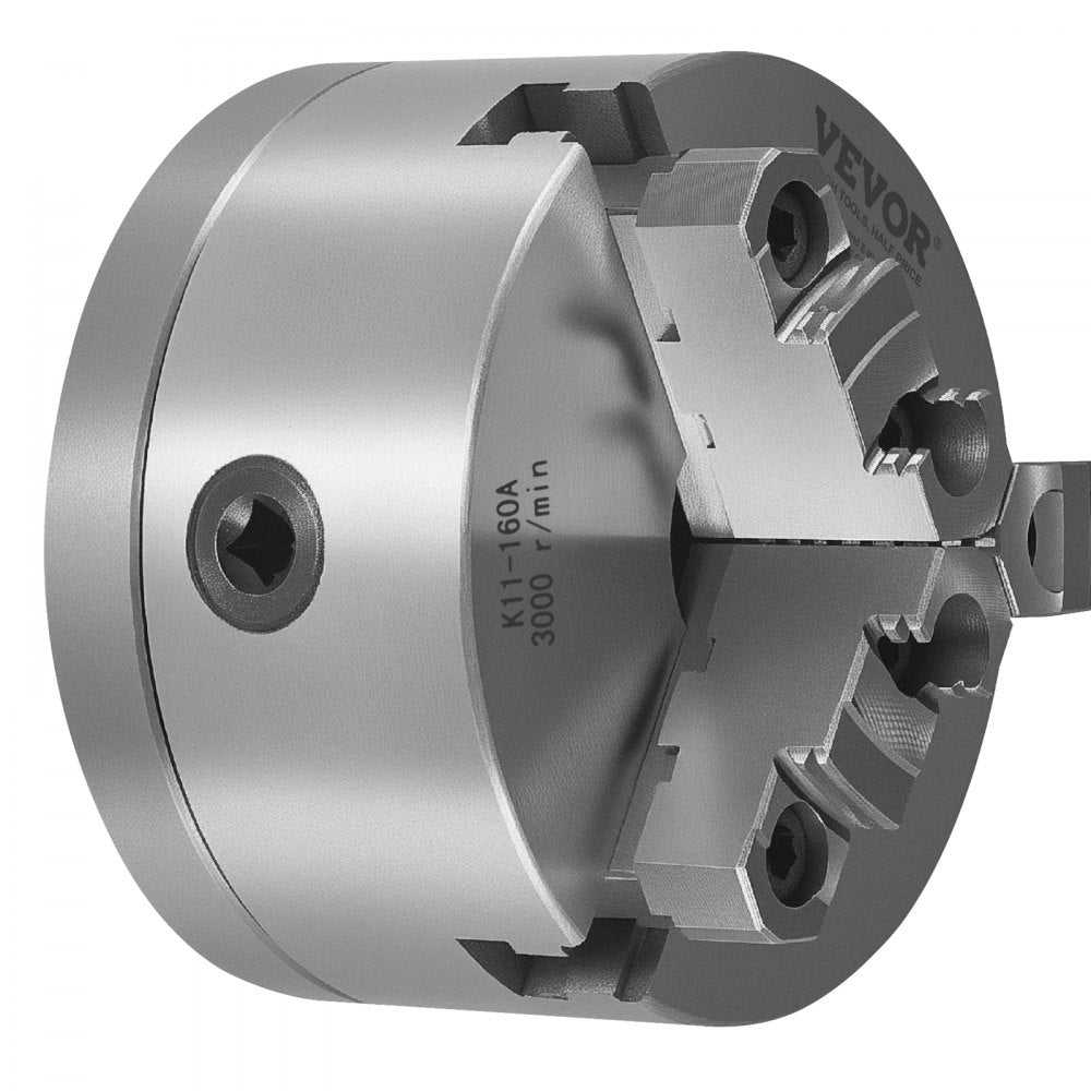 VEVOR 3-Jaw Lathe Chuck, 6 Inch (160 mm), Self-Centering Chuck with 1 1/2 in-8 Threaded Backing Plate, 0.12-5.71 in (3-145 mm) Clamping Range with T-wrench Screws, HT300 Material, for Wood Metal Lathe