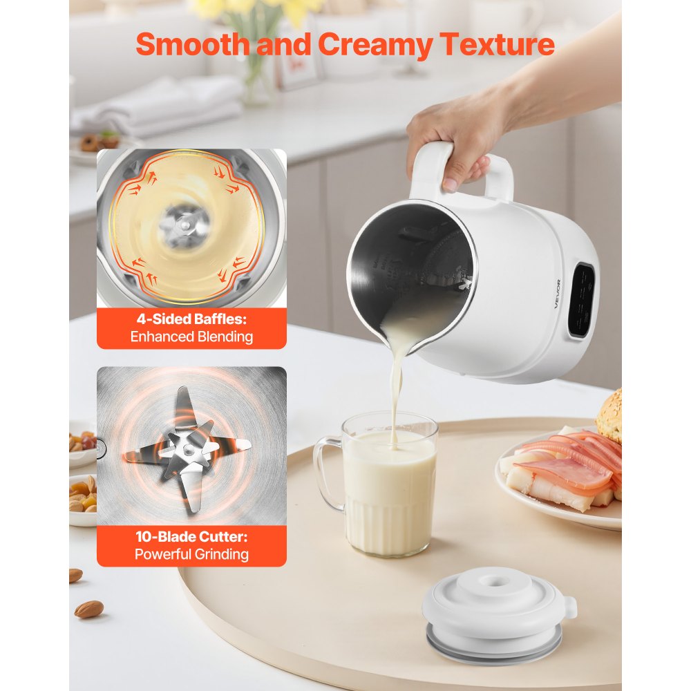 VEVOR 8-in-1 Nut Milk Maker, 34 oz Soy Milk Maker with 200W Blending, for Homemade Oat, Nut, Soy, Juice, Milkshake, Rice Cereal, Plant-Based Beverages with Self-Cleaning, Boil Water, 12-Hour Delay