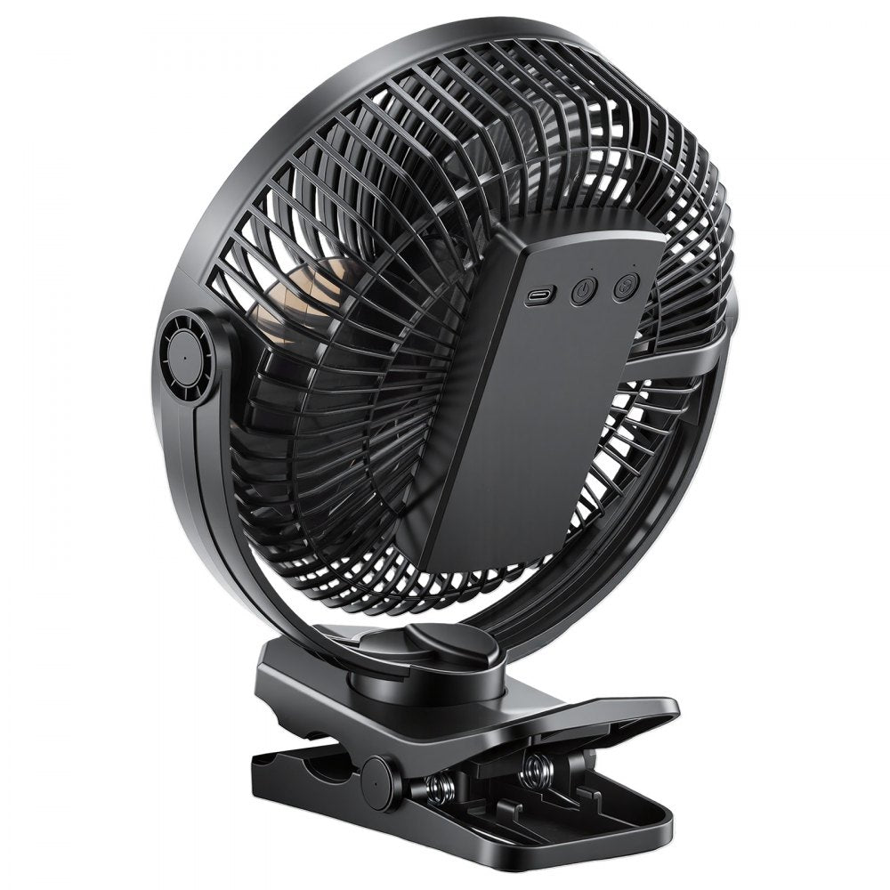 VEVOR Portable Clip Fan, Rechargeable Clip On Fan, USB Port with 3 Speeds & Circulation Mode, Strong Airflow Sturdy Clamp, Long Runtime for Desk, Golf Cart, Outdoor Camping Treadmill, Office, Black