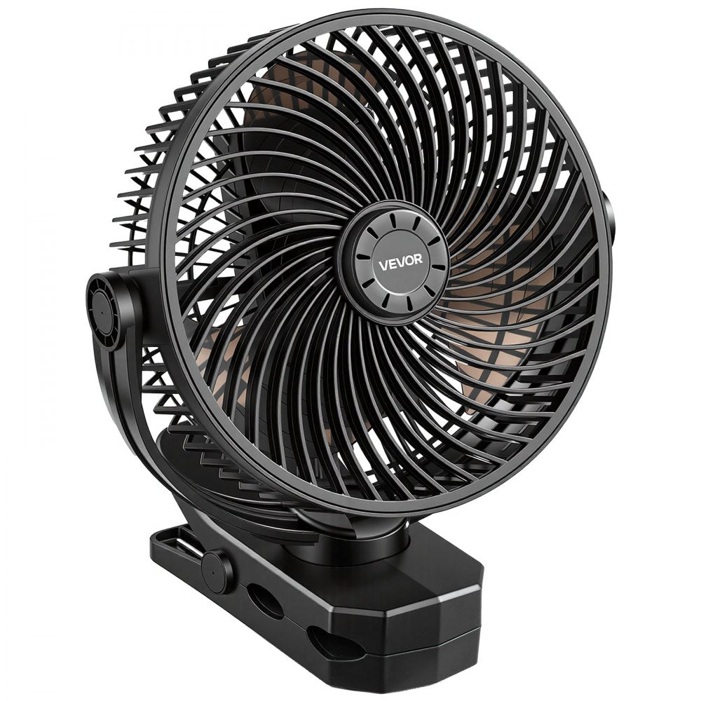 VEVOR Portable Clip Fan, Rechargeable Clip On Fan, USB Port with 3 Speeds & Circulation Mode, Strong Airflow Sturdy Clamp, Long Runtime for Desk, Golf Cart, Outdoor Camping Treadmill, Office, Black