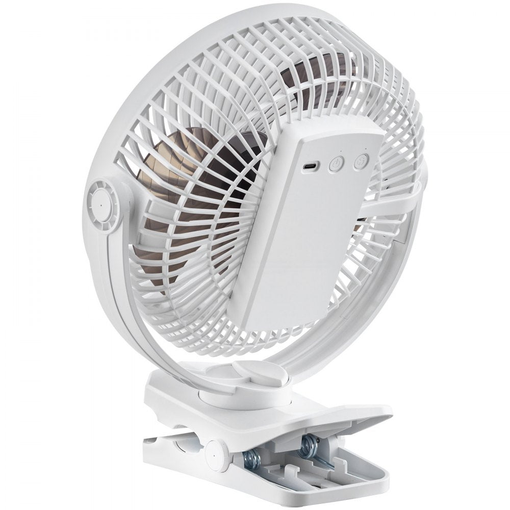VEVOR Portable Clip Fan, Rechargeable Clip On Fan, USB Port with 3 Speeds & Circulation Mode, Strong Airflow Sturdy Clamp, Long Runtime for Desk, Golf Cart, Outdoor Camping Treadmill, Office, White