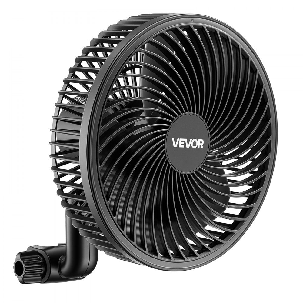 VEVOR Plant Fan, Grow Tent Clip On Fan Rechargeable, USB Port with 9 Speeds & Circulation Mode, Smart Control, Powerful Oscillating, Long Runtime for Hydroponics Circulation Cooling, Black, 1 Pack