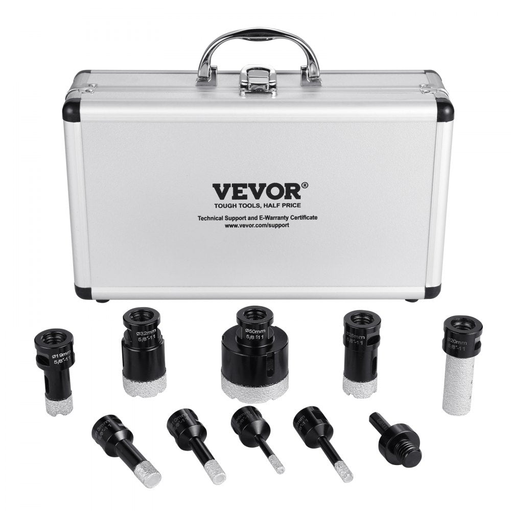 VEVOR Diamond Core Drill Bit Set, 8 PCS 6/8/10/13/19/25/32/50mm Diamond Hole Saw Kit, with Finger Milling Bit Saw Blade and Storage Case, for Dry and Wet, Diamond Drill Bits for Ceramic Tile