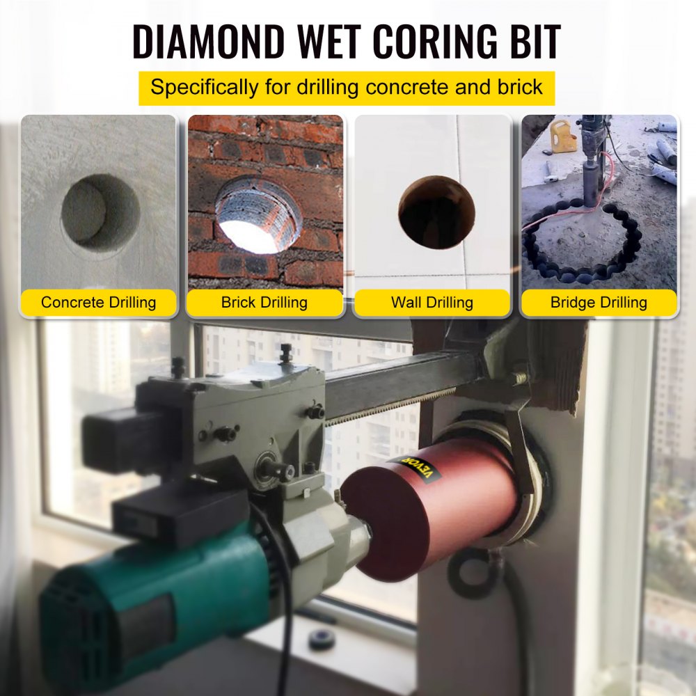 VEVOR Diamond Core Drill, 8\"/203mm Diameter Core Drill Bit, 14\"/355mm Concrete Core Drill Bit, 5/8\"-11 Thread Core Bit, Dry/Wet Drill Core Bits with a Blade, Diamond Wet Coring Bit For Concrete Bri