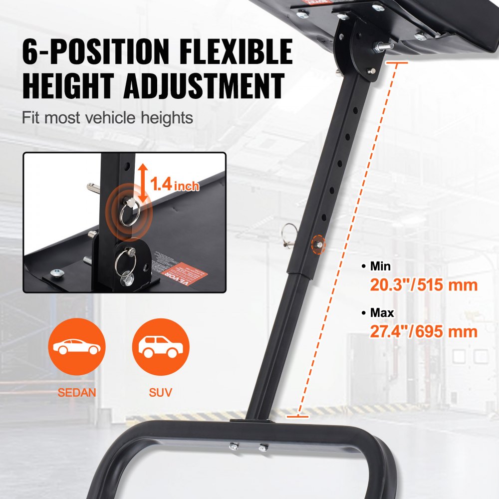 VEVOR Under Dash Creeper, 40 in, 330 lbs Load Capacity Rolling Mechanic Garage Creeper, 20.3-27.4 in Height Adjustable, Laying Down or Upright Inside of Car or Truck, Easy Fold Support for Garage Shop
