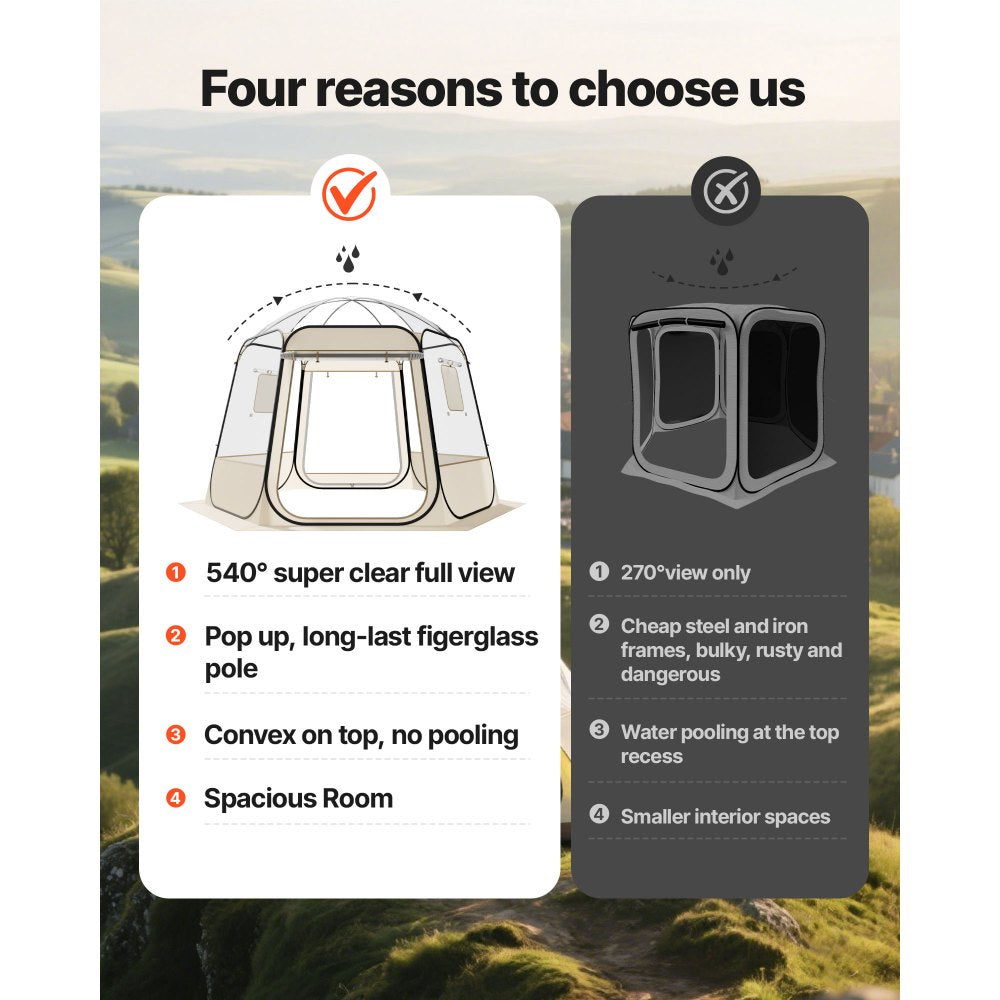 VEVOR Pop up Bubble Tent, 10 x 9.2 ft Waterproof & UV-Resistant, Clear Camping Tent Shelter, Outdoor Garden Dome Igloo Tents with Windows, 540° Panoramic View, for 4-8 Persons Patio Backyard