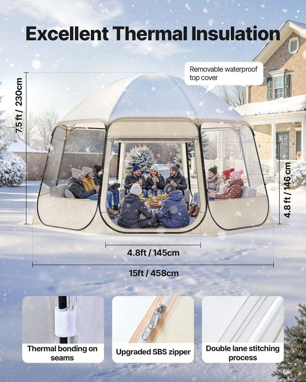 VEVOR Pop up Bubble Tent - insulation and stitching graphic