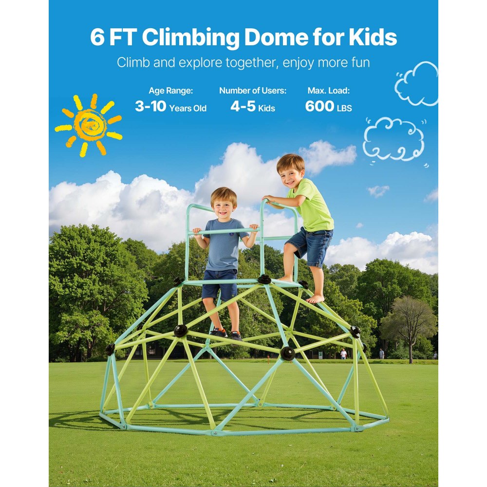VEVOR Climbing Dome, 6FT Geometric Dome Climber for Kids, 600LBS Loading Indoor/Outdoor Jungle Gym Playground, Easy-Assembly Backyard Climbing Play Equipment for Boys Girls 3 to 10 Years Old
