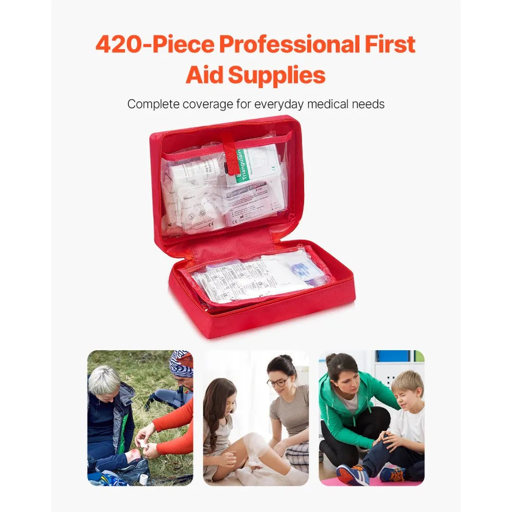 VEVOR First Aid Kit, 420 Pieces, 600D Nylon Large Survival First Aid Bag, Emergency Medical Supplies, for Home, Car, Office, Travel, Camping, Truck, Hiking, Sports, Vehicle and Outdoor Emergencies