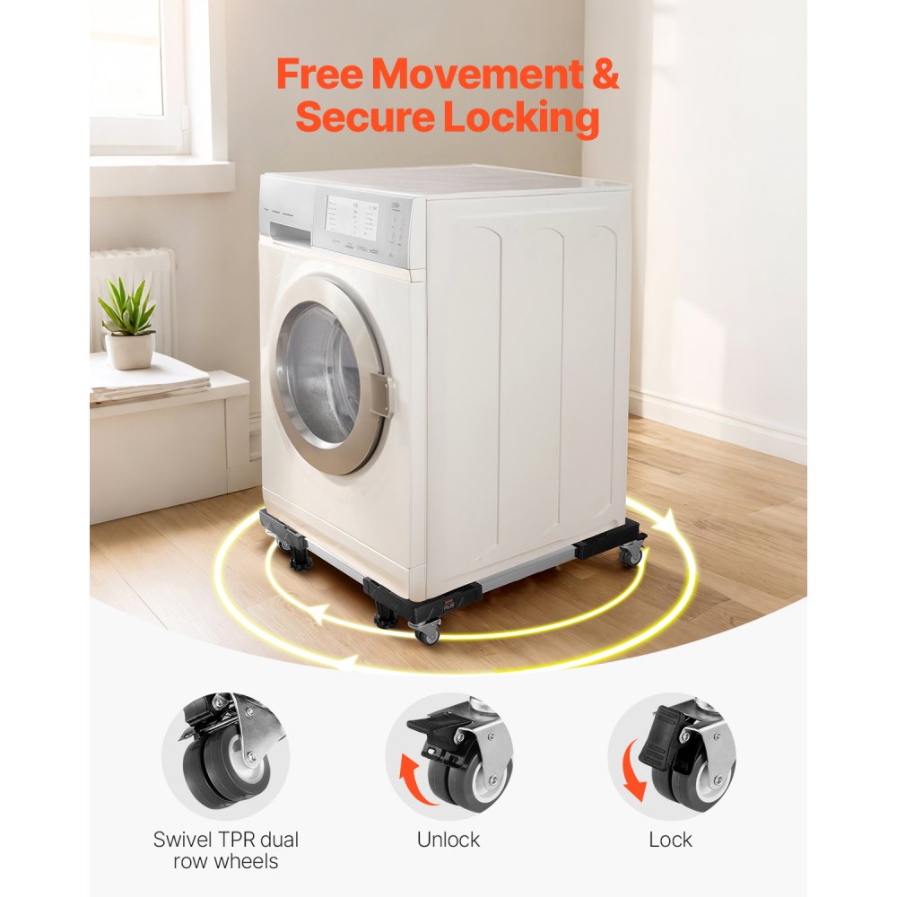 VEVOR Fridge Stand Mobile Base, 1100 lbs Load Capacity, Washing Machine Stand with 8 Locking Twin Wheels and 4 Brakes, 27.5 -35.4 Inches Adjustable Furniture Dolly for Washer, Refrigerator and Dryer