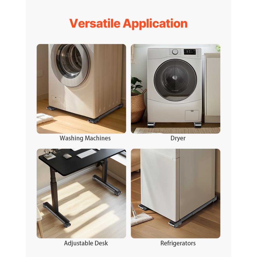 VEVOR Heavy Duty Appliance Rollers, 330 lbs Load Capacity, Furniture Dolly Mobile Roller with Adjustable Base for Washer and Dryer, Extendable Appliance Rollers Easily Move Washing Machines, Gray