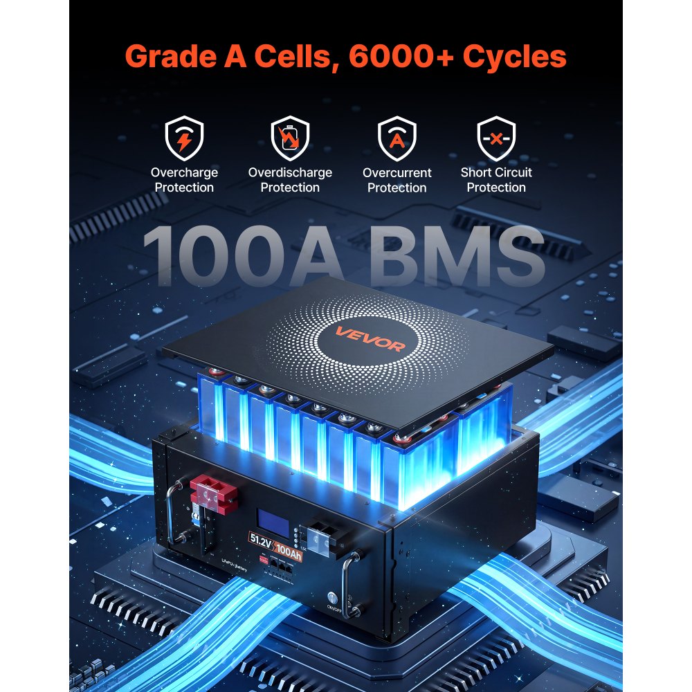 VEVOR Home Power Station Backup Power, 5120Wh, LiFePO4 Lithium Battery, Support Communication, Bluetooth and WiFi, AC 10000W Inverter, Fast Charge, for Home Backup, Emergency, Solar System Components