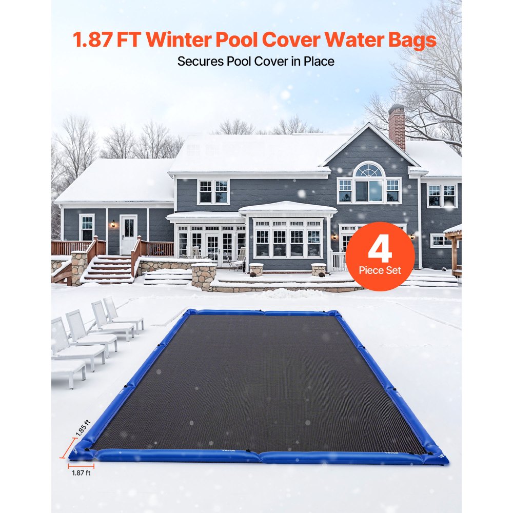 VEVOR Corner Pool Water Tubes, 4 Pack 22.4 x 22.2 in, Corner Winter Water Bags with Leakproof Screw Cap, 0.4mm Heavy Duty PVC, Cold-Resistant Weights for Inground Swimming Pool Covers