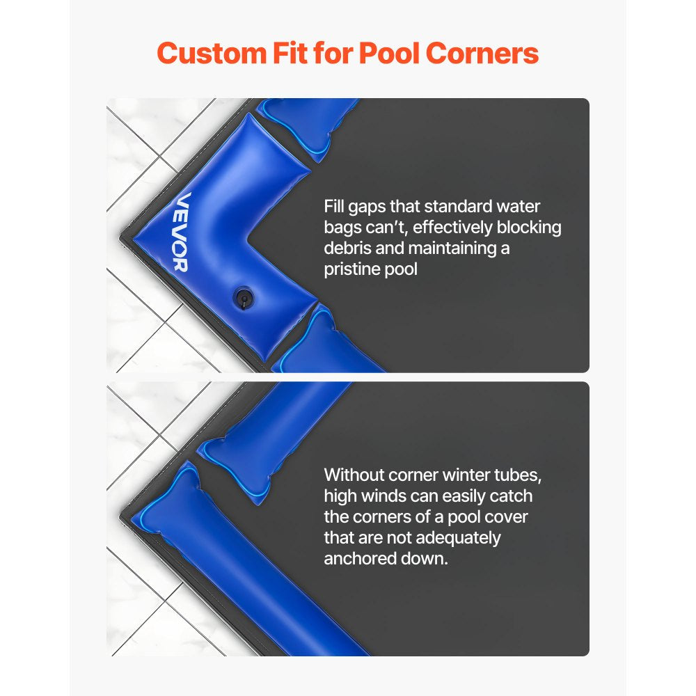 VEVOR Corner Pool Water Tubes, 4 Pack 22.4 x 22.2 in, Corner Winter Water Bags with Leakproof Screw Cap, 0.4mm Heavy Duty PVC, Cold-Resistant Weights for Inground Swimming Pool Covers