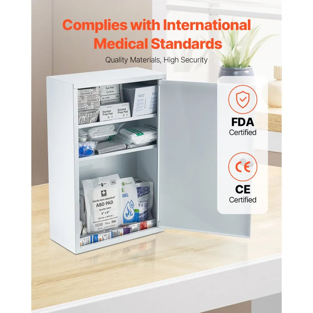 VEVOR 3-Shelf First Aid Cabinet, 1000 Pieces, Large Capacity First Aid Kit, Wall Mounted Medicine Cabinet, OSHA & ANSI 2015 (Class A), Industrial Emergency Metal Med Box, for Business and Worksite