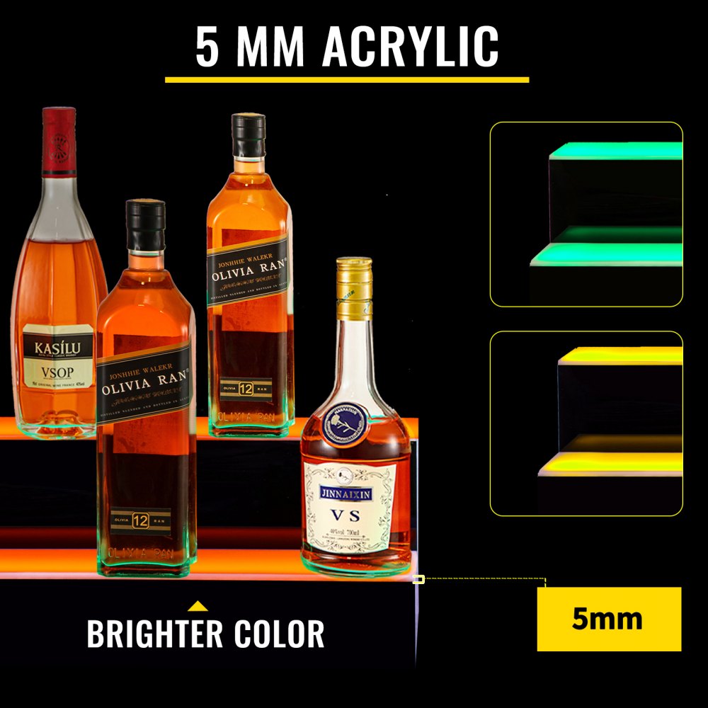 VEVOR LED Lighted Liquor Bottle Display Shelf, 30-inch LED Bar Shelves for Liquor, 2-Step Lighted Liquor Bottle Shelf for Home/Commercial Bar, Acrylic Lighted Bottle Display with Remote & App Control