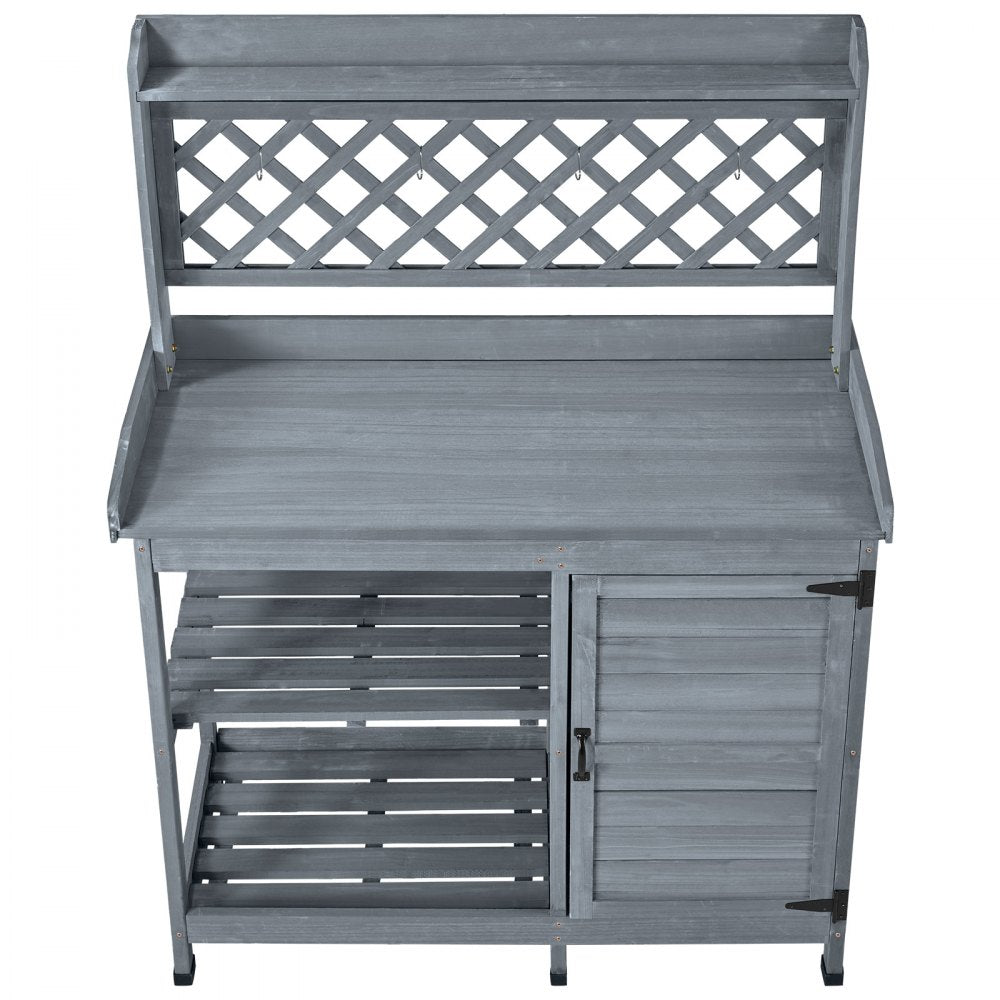 VEVOR Potting Bench Table, Outdoor Gardening Wooden Workstation with Storage Cabinet, Storage Shelves, 43 x 18 in Wood Tabletop, Garden Planting Work Station for Patio, Backyard, Balcony, Gray