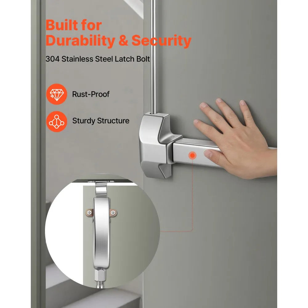 VEVOR Push Bar Panic Exit Device, 28" Stainless Steel Commercial Panic Bar for Exit Doors, Emergency Exit Door Hardware with Vertical Top Rod and Sticker, for 28"-41" Wood or Metal Door, Silver