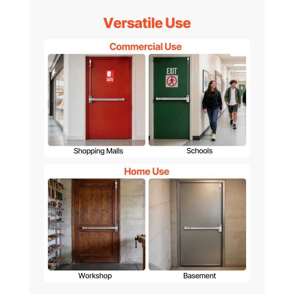VEVOR Push Bar Panic Exit Device, 28" Stainless Steel Commercial Panic Bar for Exit Doors, Emergency Exit Door Hardware with Vertical Top Rod and Sticker, for 28"-41" Wood or Metal Door, Silver