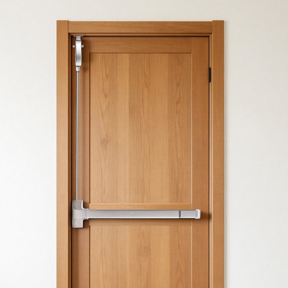 VEVOR Push Bar Panic Exit Device, 28" Stainless Steel Commercial Panic Bar for Exit Doors, Emergency Exit Door Hardware with Vertical Top Rod and Sticker, for 28"-41" Wood or Metal Door, Silver