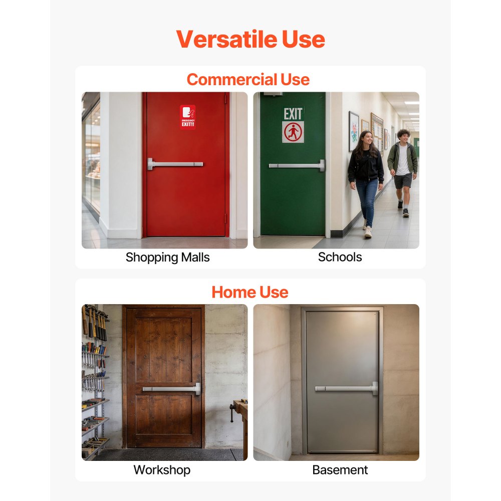VEVOR Push Bar Panic Exit Device, 28" Premium Metal Commercial Panic Bar for Exit Doors, Emergency Exit Door Hardware with Warning Sticker, Easy Installation, for 28"-41" Wood or Metal Door, Silver