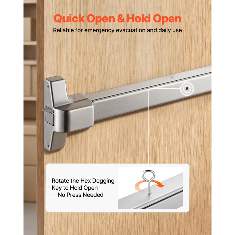 VEVOR Push Bar Panic Exit Device, 31" Stainless Steel Commercial Panic Bar for Exit Doors, Emergency Exit Door Hardware with Auto Alarm System and Sticker, for 31"-46" Wood or Metal Door, Silver