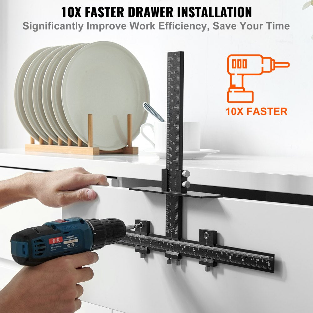 VEVOR Cabinet Hardware Jig, Aluminum Alloy Cabinet Handle Jig with Center Punch, Adjustable Cabinet Hardware Template Tool, for Installation of Door Drawer Front Knobs Handles and Pulls