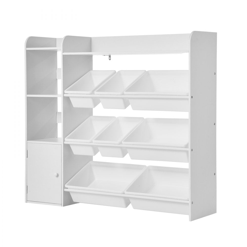 VEVOR Kids Toy Storage and Bookshelf, 4-Tier Toy Storage Organizer with 8 Flexible Plastic Bins, Kids Cubby Cabinet with Bookshelf for Study Room, Bedroom, Playroom, Classroom, Nursery, White