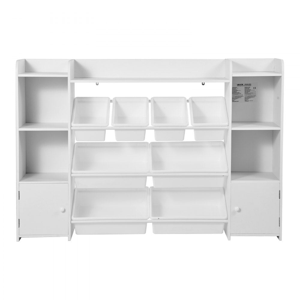 VEVOR Kids Toy Storage and Bookshelf, 4-Tier Large Toy Storage Organizer with 8 Flexible Plastic Bins, Kids Cubby Cabinet with Bookshelf for Study Room, Bedroom, Playroom, Classroom, Nursery, White