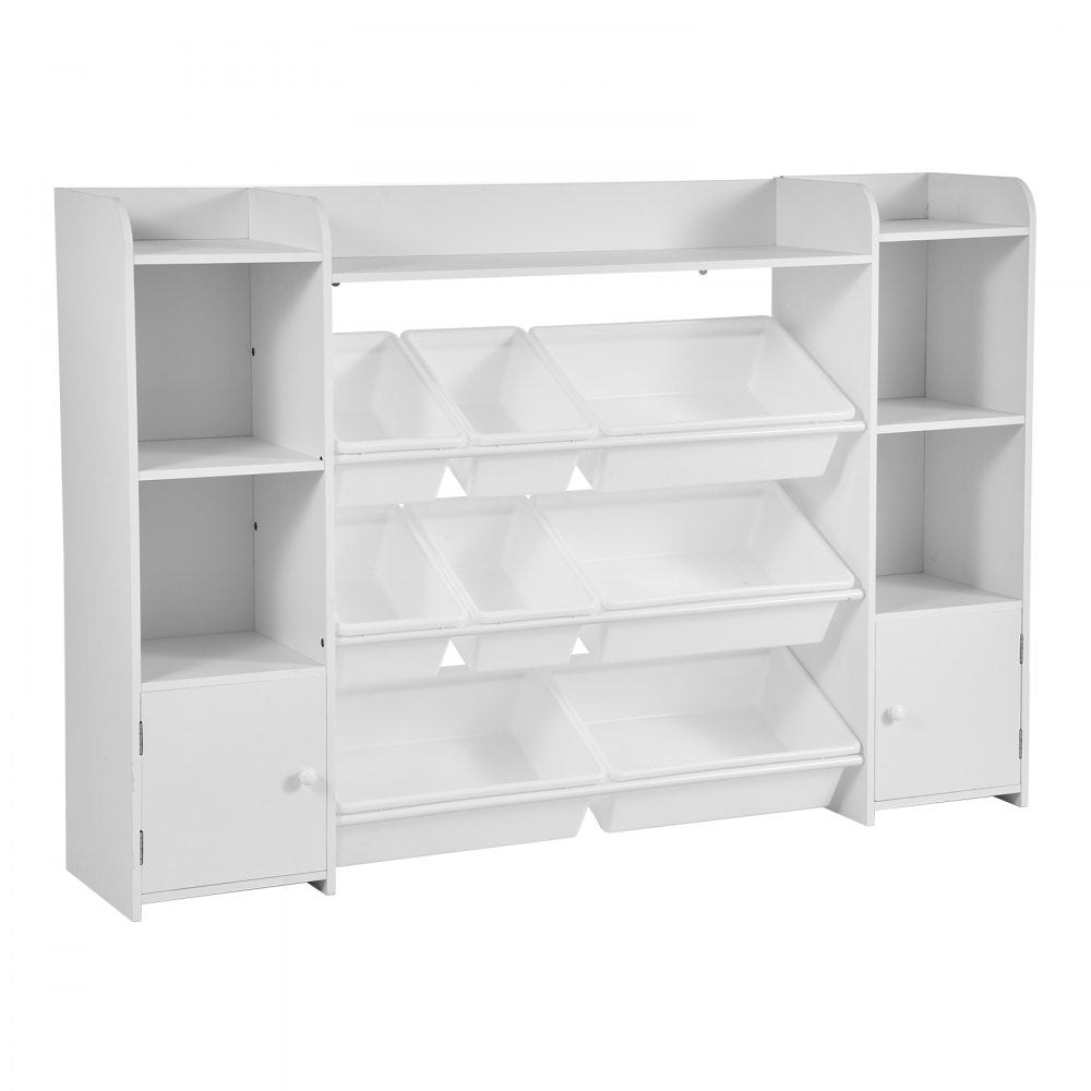 VEVOR Kids Toy Storage and Bookshelf, 4-Tier Large Toy Storage Organizer with 8 Flexible Plastic Bins, Kids Cubby Cabinet with Bookshelf for Study Room, Bedroom, Playroom, Classroom, Nursery, White