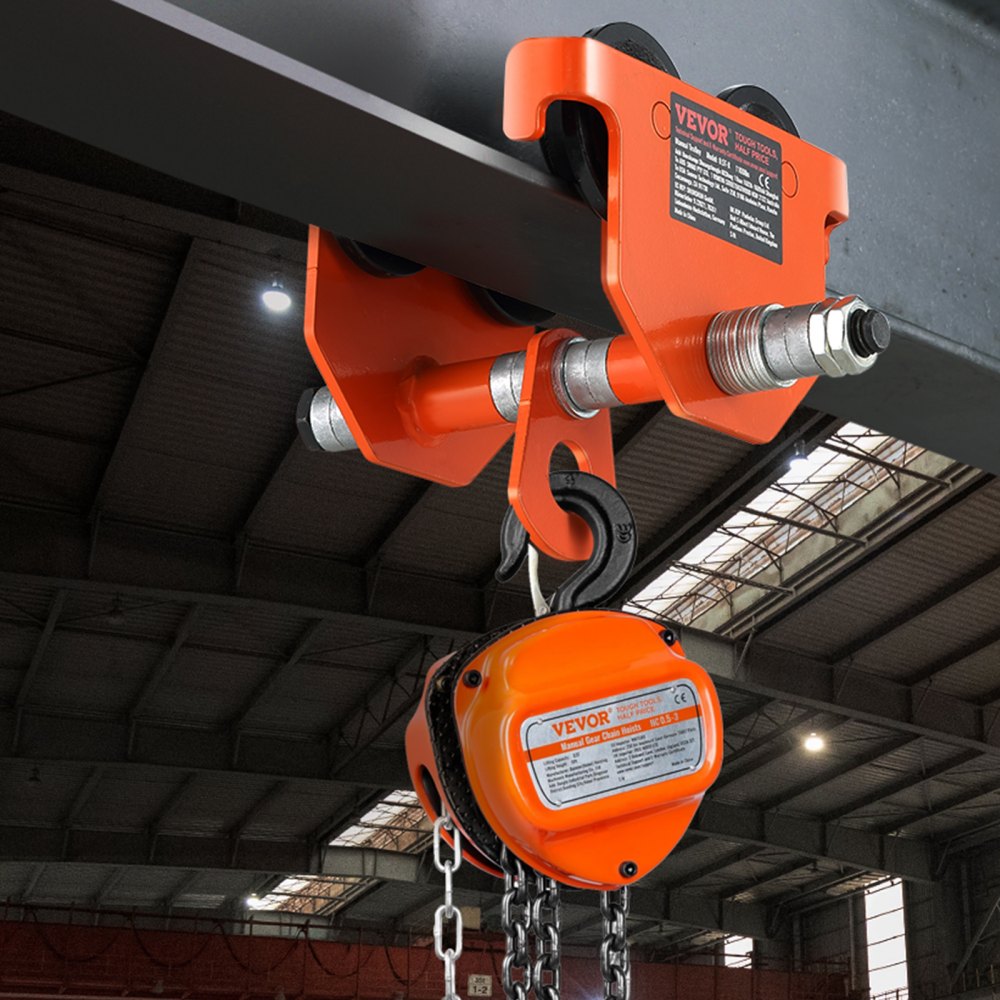 VEVOR Manual Trolley, 1100 lbs/0.5 Ton Load Capacity, Push Beam Trolley with Dual Wheels, Adjustable for I-Beam Flange Width 2.5" to 8", Heavy Duty Alloy Steel Garage Hoist for Straight Curved I Beam
