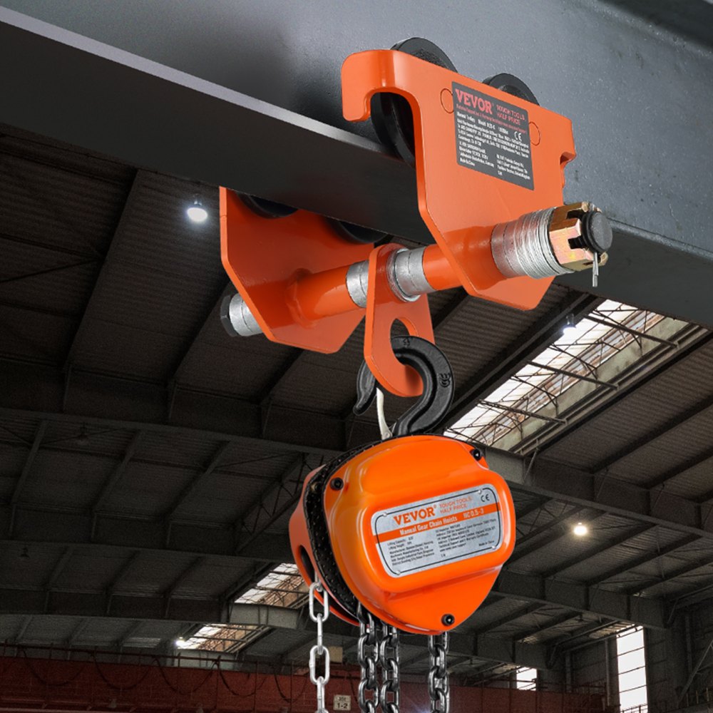 VEVOR Manual Trolley, 6600 lbs/3 Ton Load Capacity, Push Beam Trolley with Dual Wheels, Adjustable for I-Beam Flange Width 2.5" to 8", Heavy Duty Alloy Steel Garage Hoist for Straight Curved I Beam