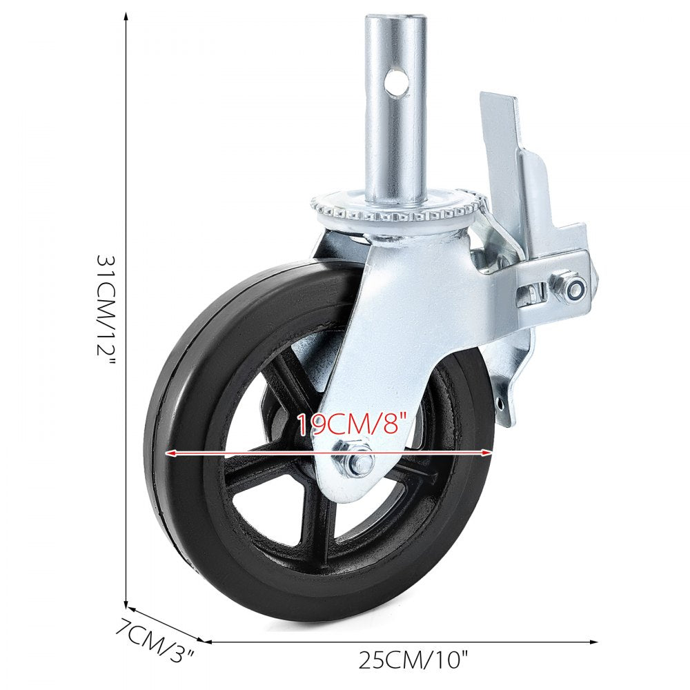 VEVOR 4 Pack 8 Inch Iron Core Polyurethane Swivel Caster With Dual Locking Brake Adjustable Legs 1100LBS Capacity per Wheel