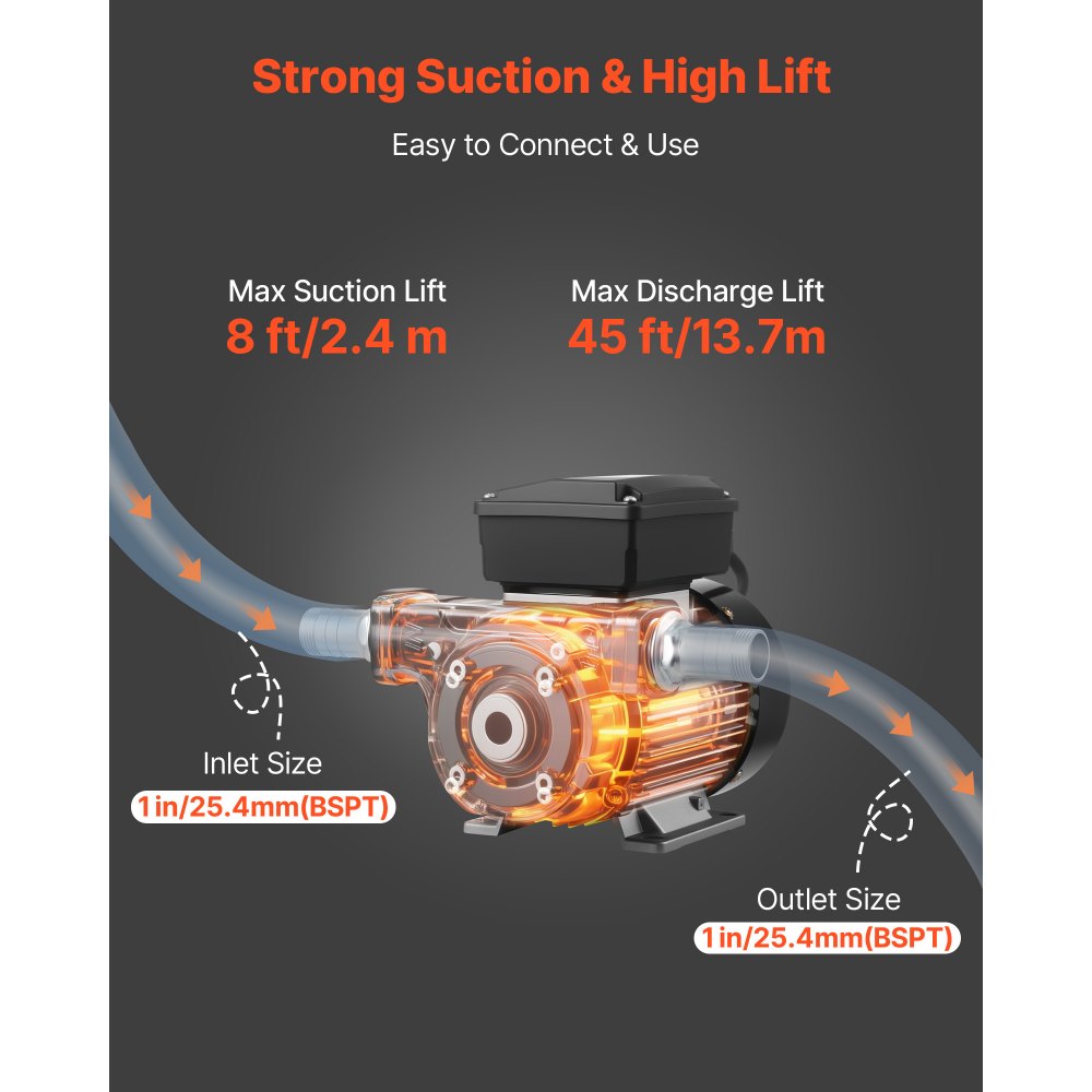 VEVOR Fuel Transfer Pump 110V, 16 GPM 60 L/min, AC Electric Oil Transfer Pump for Diesel Kerosene Biodiesel, with Auto Fuel Nozzle & 2 Hoses, 45 ft/13.7 m Max Lift, for Vehicles, Construction Sites