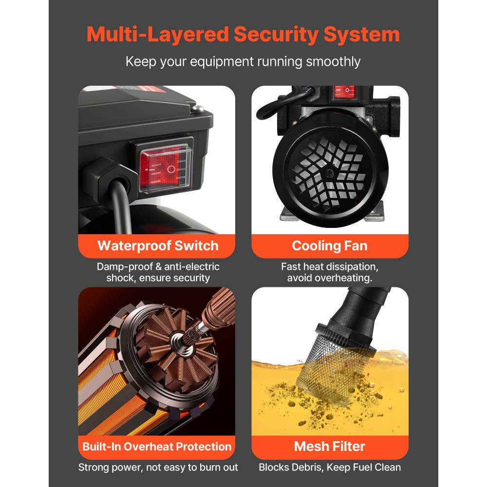VEVOR Fuel Transfer Pump 110V, 16 GPM 60 L/min, AC Electric Oil Transfer Pump for Diesel Kerosene Biodiesel, with Auto Fuel Nozzle & 2 Hoses, 45 ft/13.7 m Max Lift, for Vehicles, Construction Sites