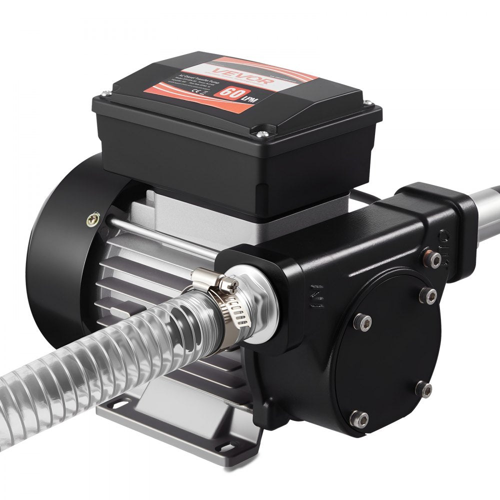 VEVOR Fuel Transfer Pump 110V, 16 GPM 60 L/min, AC Electric Oil Transfer Pump for Diesel Kerosene Biodiesel, with Auto Fuel Nozzle & 2 Hoses, 45 ft/13.7 m Max Lift, for Vehicles, Construction Sites