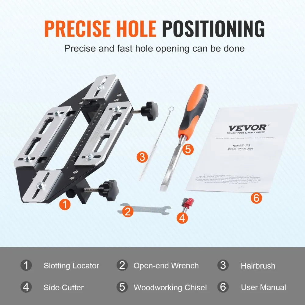 VEVOR Door Hinge Jig, Aluminum Alloy Woodworking Hole Opener, Slotting Locator, Flexible Wooden Door Hinge Hole Guide, Hinge Template Jig for Door Hinge Groove and Door Lock Installation
