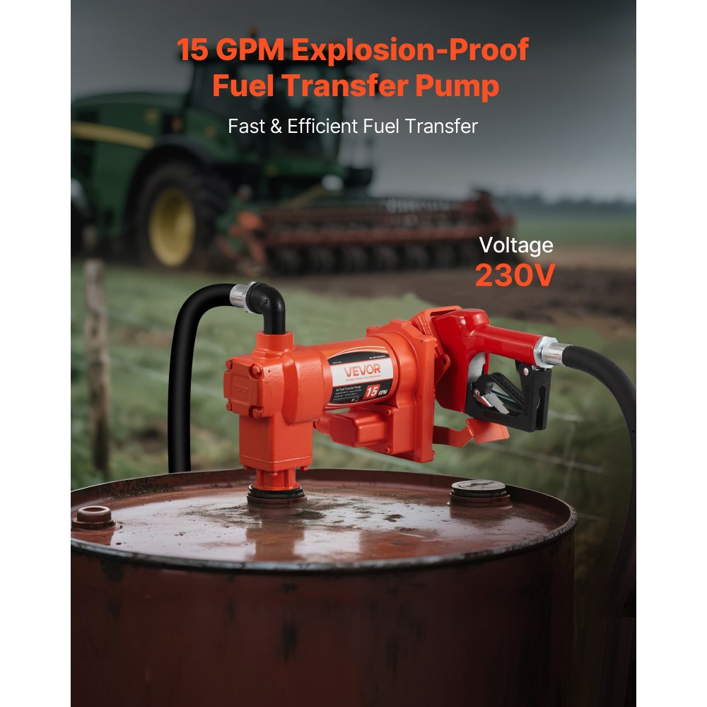 VEVOR Fuel Transfer Pump 110V, 15 GPM 57 L/min, AC Electric Oil Transfer Pump, with Auto Shut-Off Fuel Nozzle & Discharge Hose, High Flow Kit for Gasoline, Diesel, Kerosene, Biodiesel, Ethanol Blends