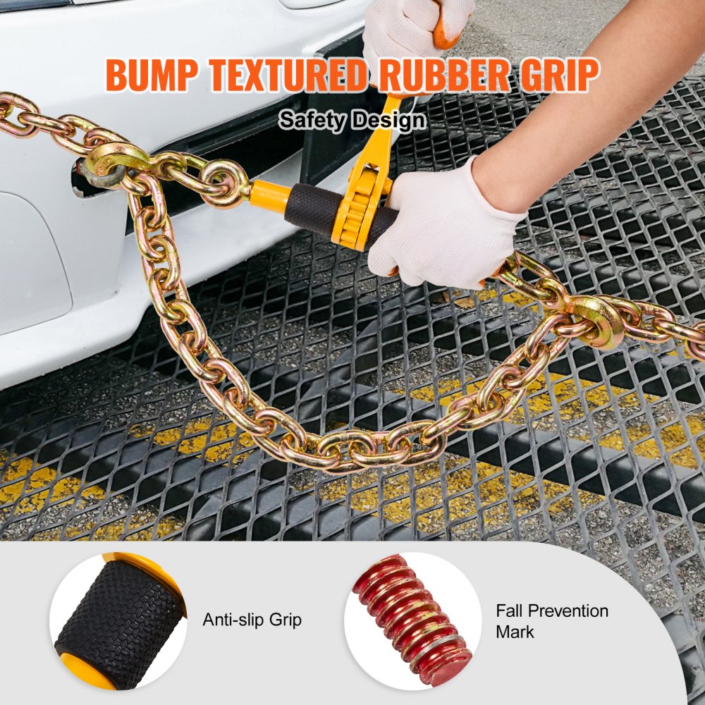 VEVOR Ratchet Chain Binders, 1/4"-5/16", 2600 lbs Safe Working Load, 4 Pack Load Binder with 2 Grab Hooks, Tie Downs for Transport Chain, Heavy Duty Tow Chain Ratchet Binders for Flatbed Truck Trailer