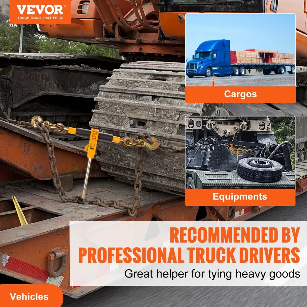 VEVOR Ratchet Chain Binder, 3/8"-1/2" Heavy Duty Load Binders, with G80 Hooks 12000 lbs Secure Load Limit, Labor-saving Anti-skid Handle, Tie Down Hauling Chain Binders for Flatbed Truck Trailer, 4 Pc