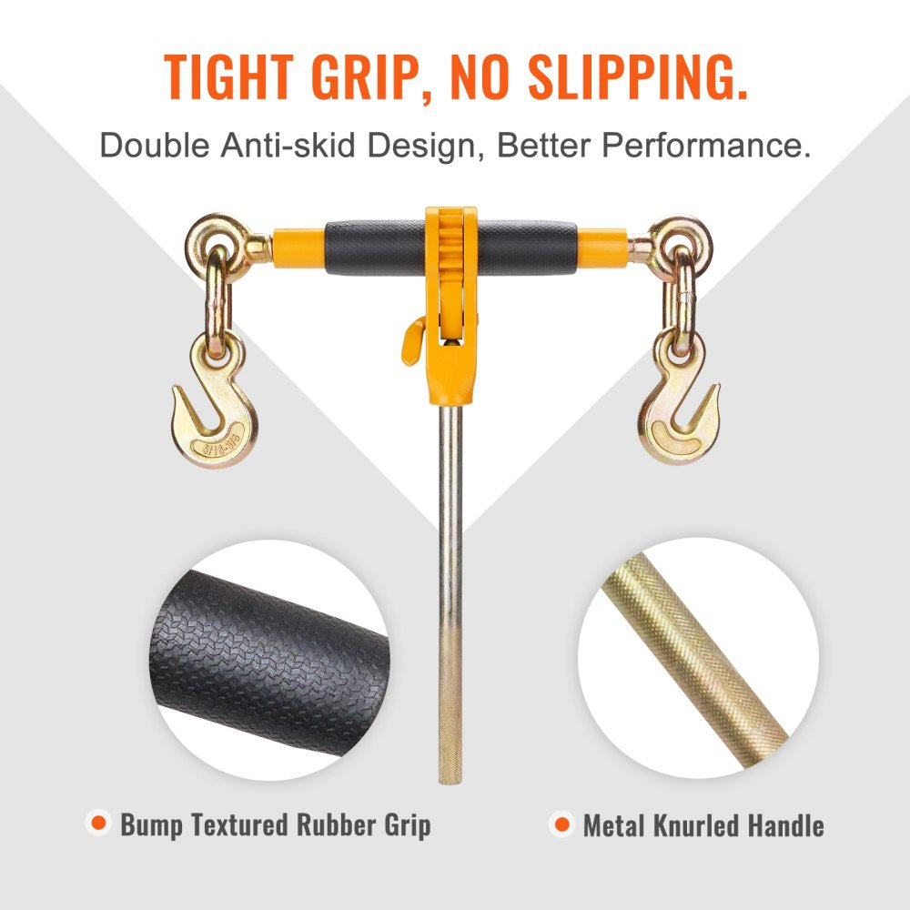 VEVOR Ratchet Chain Binder, 5/16"-3/8" Heavy Duty Load Binders, with G80 Hooks 7,100 lbs Secure Load Limit, Labor-saving Anti-skid Handle, Tie Down Hauling Chain Binders for Flatbed Truck Trailer, 4 P