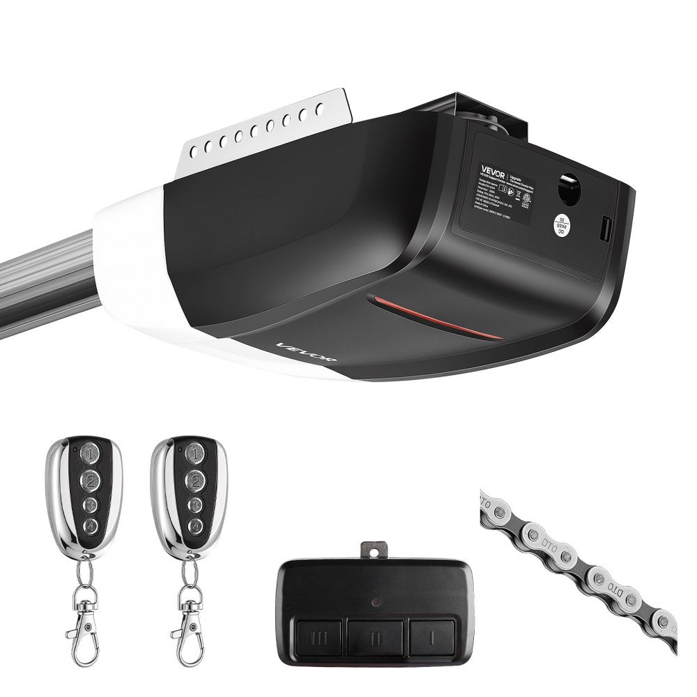 VEVOR Garage Door Opener 1/2 HP Heavy Duty Chain Drive WiFi Smart Opener, for Residential Garage, Includes Durable Rail, 3 Remotes, Smartphone App Control, Obstacle Sensor & LED Light, Black & White