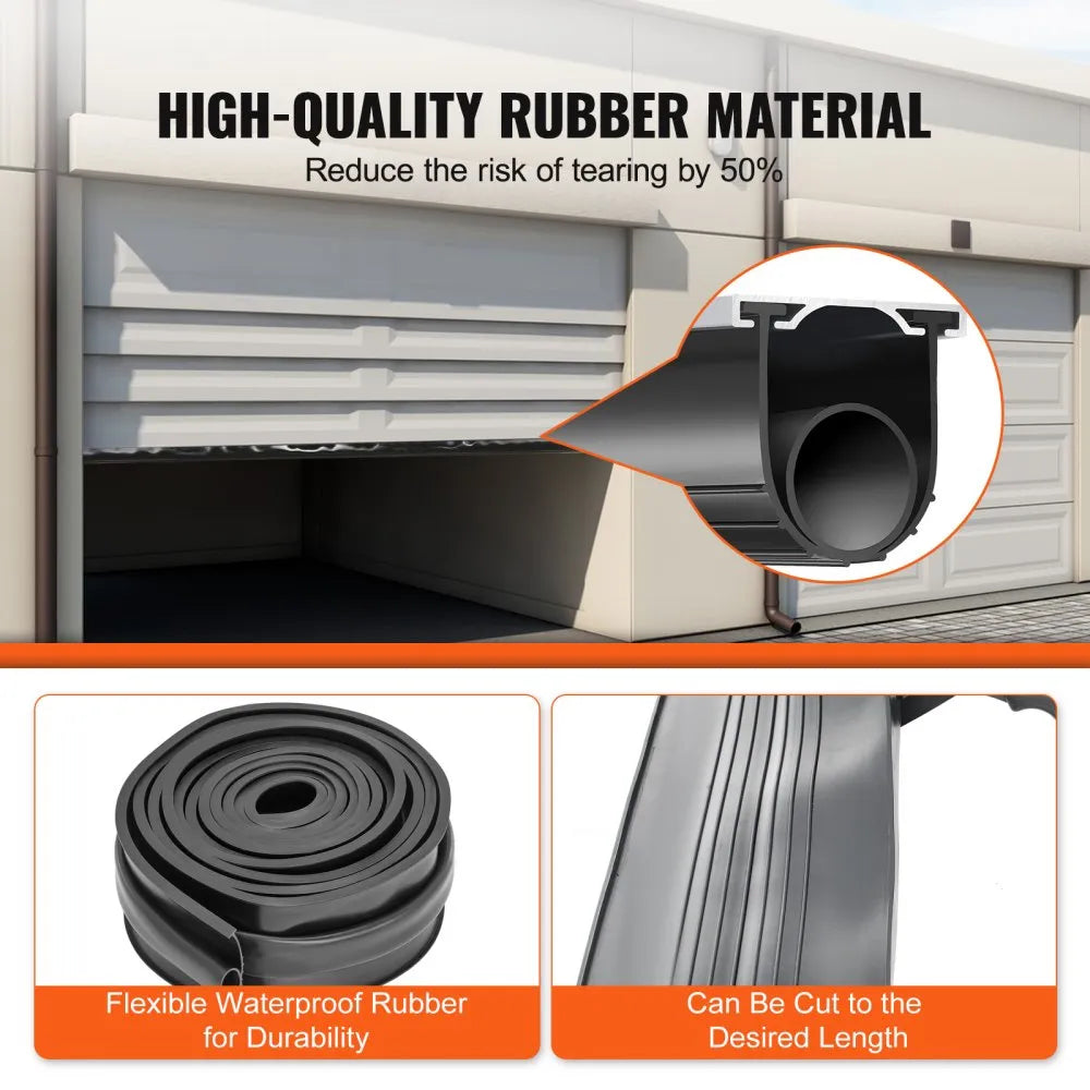 VEVOR Garage Door Seals Bottom Rubber, U Shape +O Ring Combination Garage Door Weather Stripping with Pre-drilled Aluminum Track Retainer Kit, 5/16 inch T-ends and 3 3/4 inch Width (16 Ft, Black)