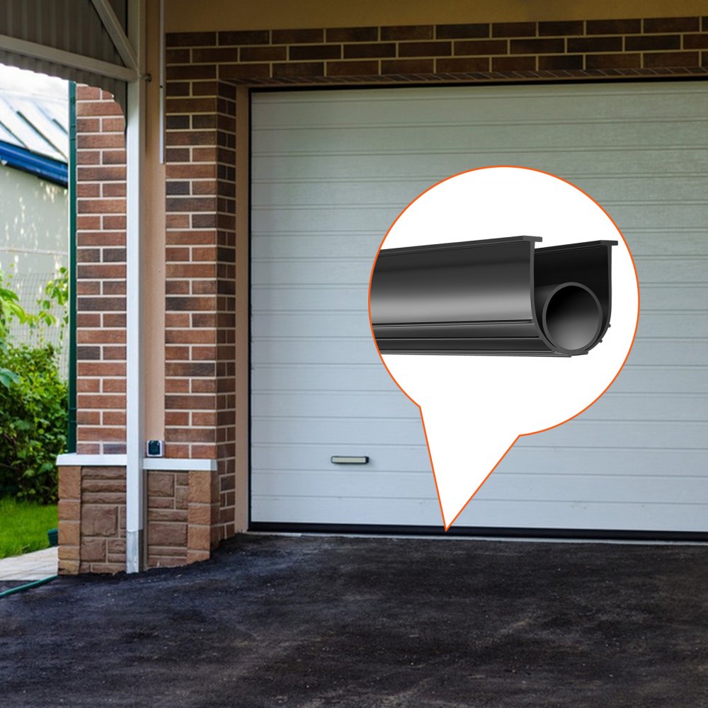VEVOR Garage Door Seals Bottom Rubber, U Shape +O Ring Garage Door Weather Stripping, Universal Weatherproof Threshold Buffering Sealing Rubber , 5/16 inch T-ends and 3 3/4 inch Width (16 Ft, Black)