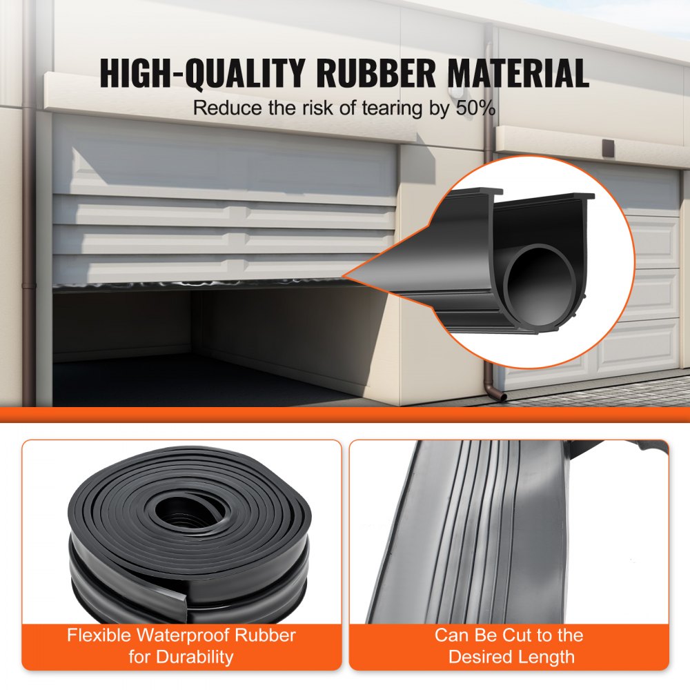 VEVOR Garage Door Seals Bottom Rubber, U Shape +O Ring Garage Door Weather Stripping, Universal Weatherproof Threshold Buffering Sealing Rubber , 5/16 inch T-ends and 3 3/4 inch Width (20 Ft, Black)