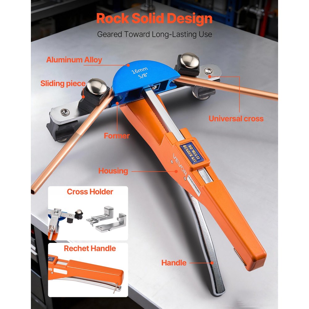 VEVOR Tubing Bender Kit, 1/4 to 7/8 Inch, Compact Ratcheting Tube Pipe Bender, Forward/Reverse Hand Bending Tool, with 7 Color Aluminium Alloy Dies, for Copper HVAC Air Conditioning Refrigeration